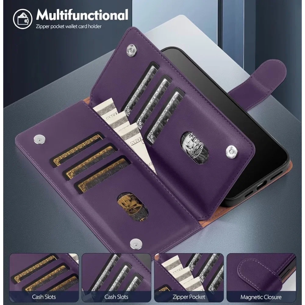 Purple Leather Wallet Case for Smartphones